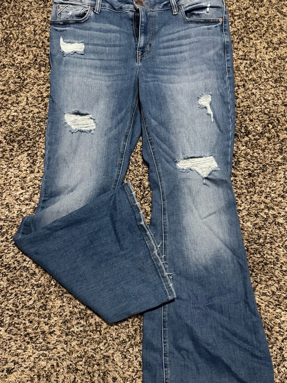 Women's Distressed Mid-Blue Bootcut Jeans